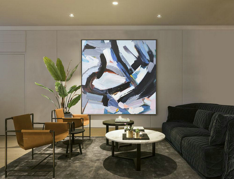 Large Modern Abstract Painting,Oversized Palette Knife Painting Contemporary Art On Canvas,Big Canvas Painting,White,Gray,Black,Blue.etc